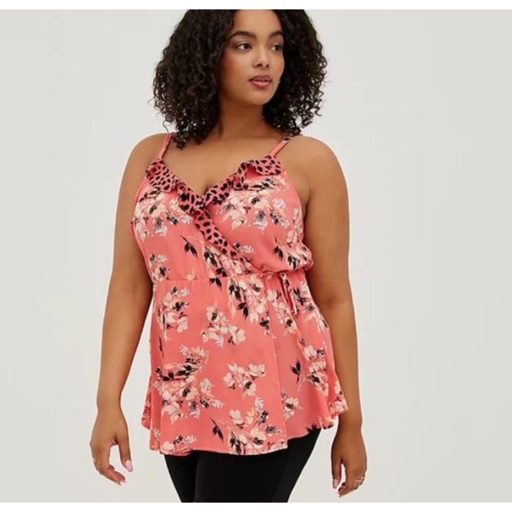 NWT Torrid‎ Cami Top Womens 3 Coral Floral Babydoll Peplum Surplice Casual Party